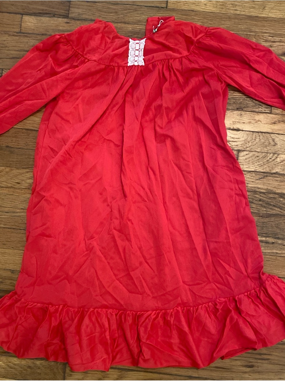 VTG 70s Isaacson Carrico Red Nylon Ruffle Toddler Nightgown Size T3 Holiday